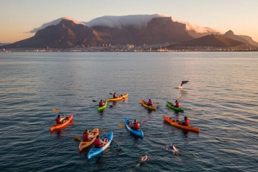 Kayak tour in Granger Bay with a view of Table Mountain